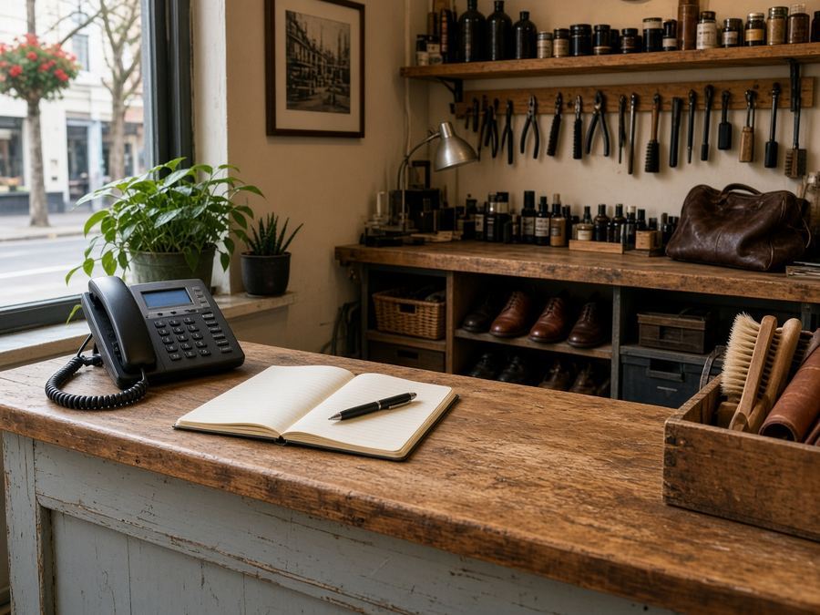 Contact desk at Autontrami Shoe Repair in Wellington
